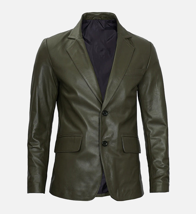 Men's Dark Green Leather Blazer Jacket