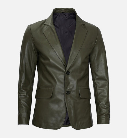 Men's Dark Green Leather Blazer Jacket