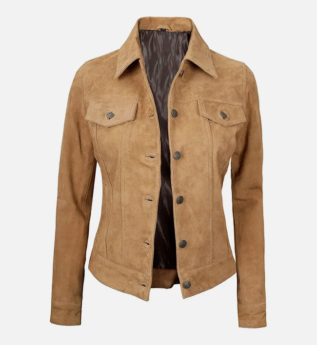 Women's Light Tan Suede Trucker Jacket