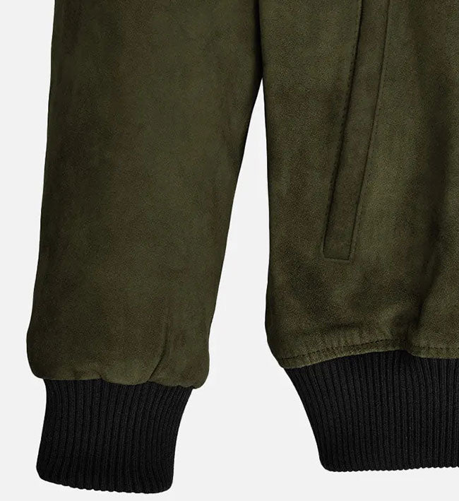 Men's Olive Green Suede Bomber Jacket