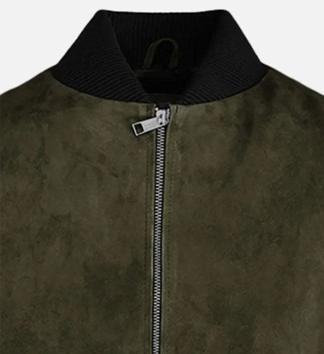Men's Olive Green Suede Bomber Jacket