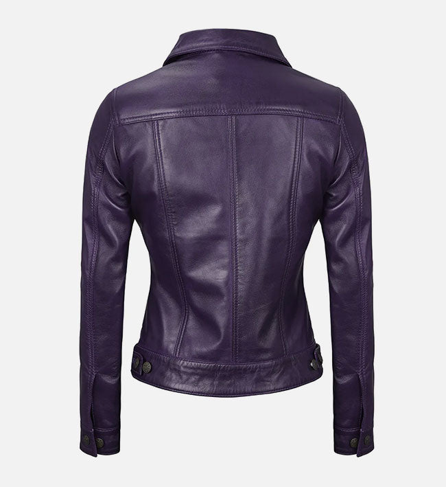 Women's Purple Trucker Leather Jacket