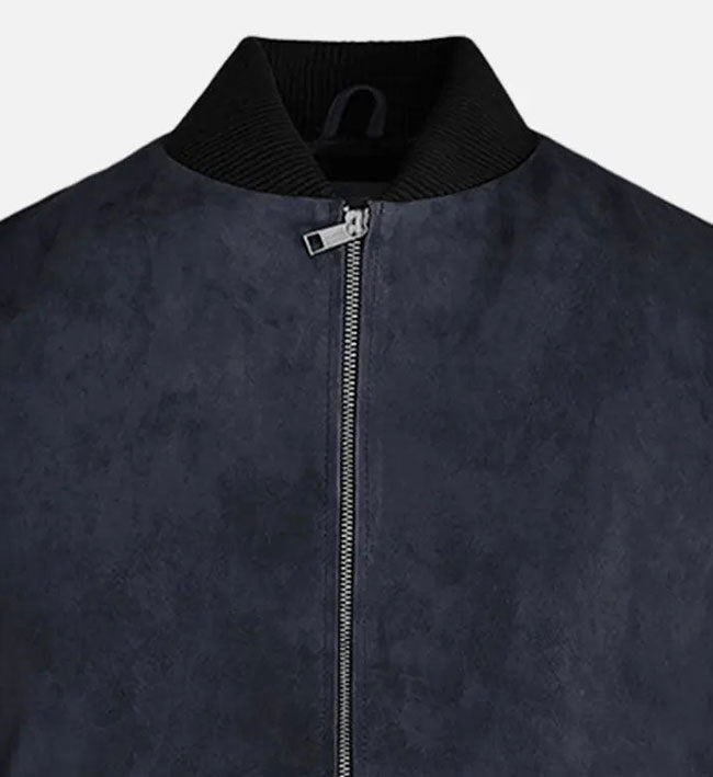 Men's Dark Blue Suede Bomber Jacket
