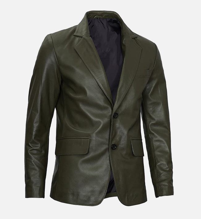 Men's Dark Green Leather Blazer Jacket