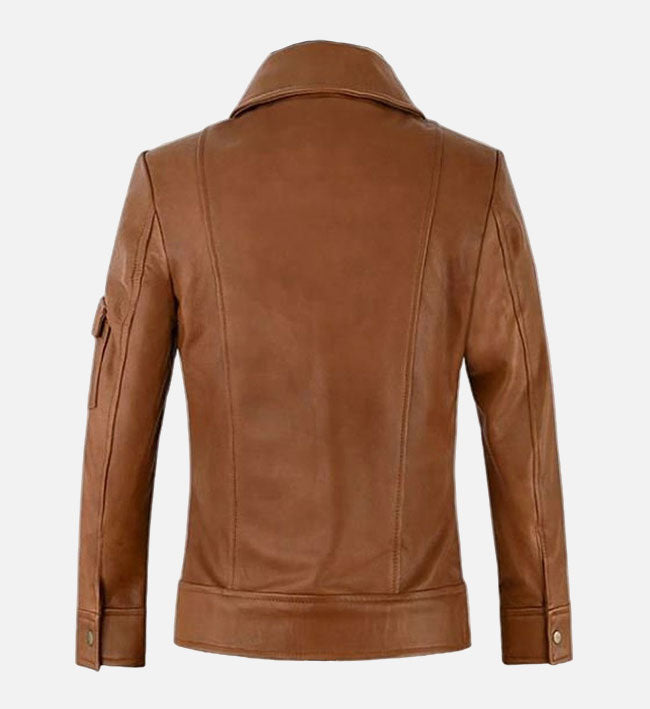 Women's Tan Leather Trucker Jacket