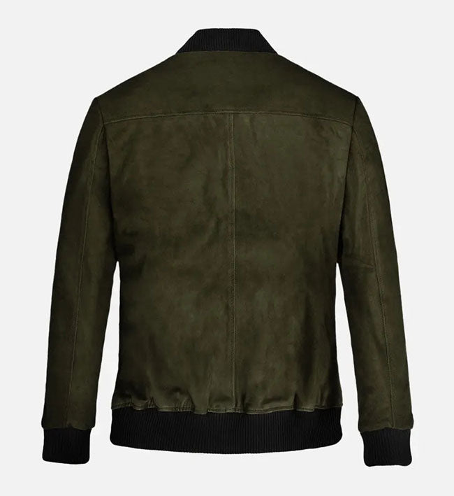 Men's Olive Green Suede Bomber Jacket