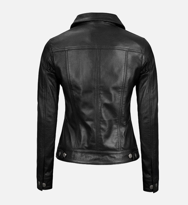 Women's Black Trucker Leather Jacket