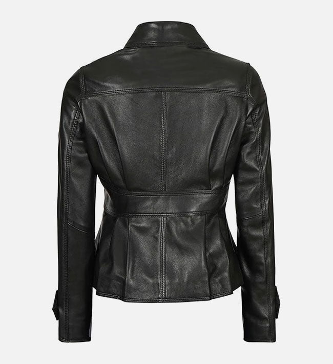 Women's Motorcycle Style Black Leather Trucker Jacket