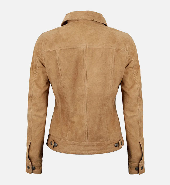 Women's Light Tan Suede Trucker Jacket