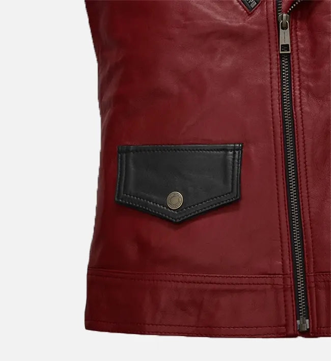 Men's Red and Black Leather Vest