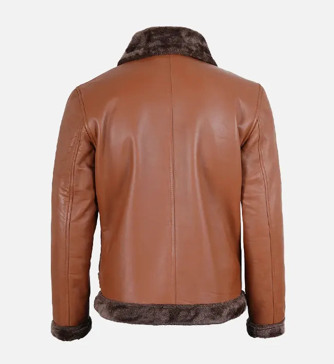 Men's Cognac Leather Shearling Bomber Jacket
