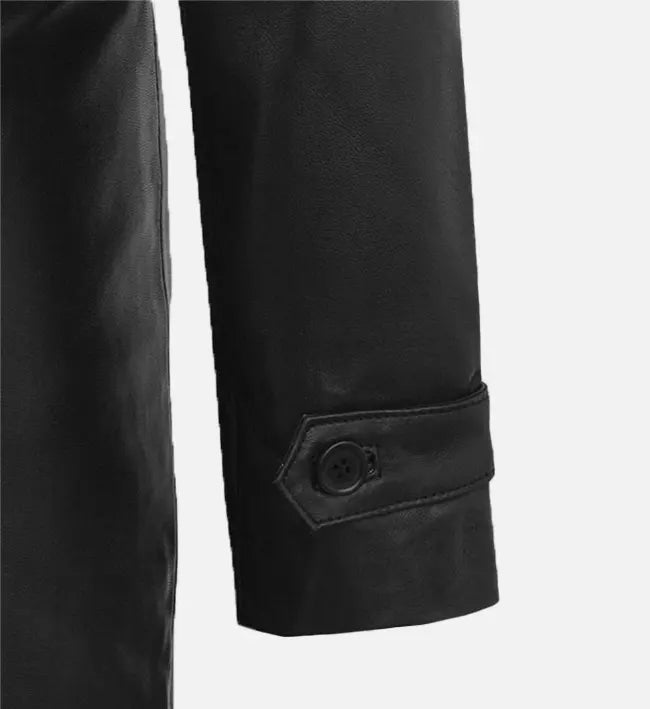 Women's Black Belted Leather Long Coat