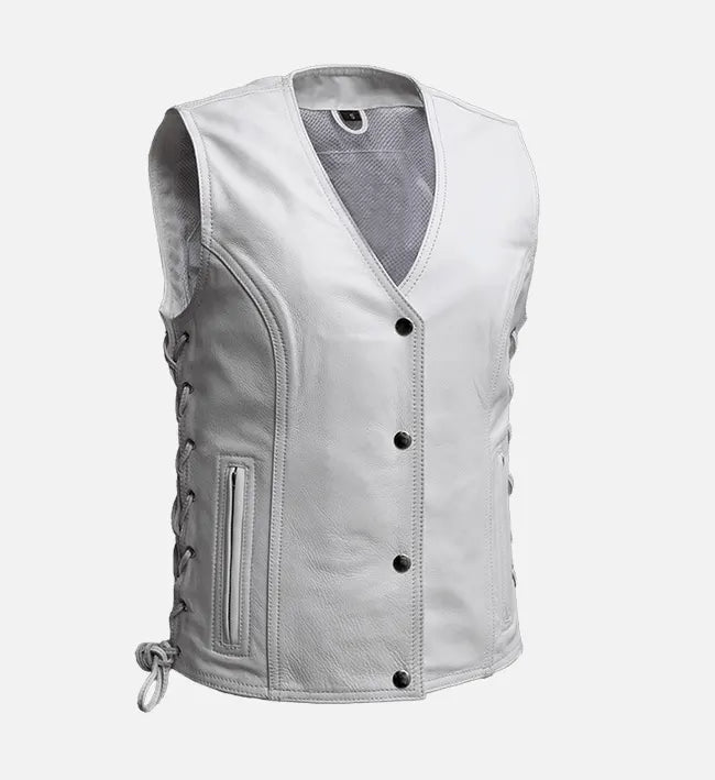 Women's Motorcycle White Leather Vest