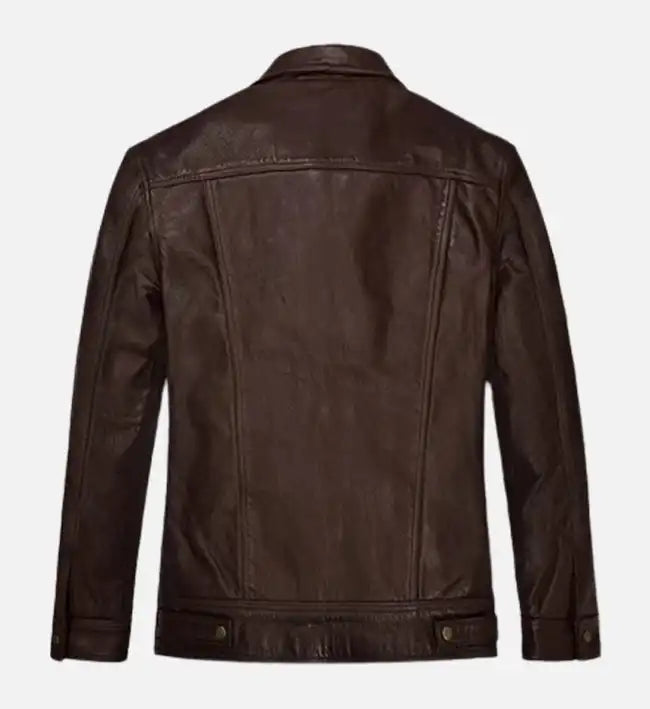 Men's Chocolate Brown Trucker Leather Jacket