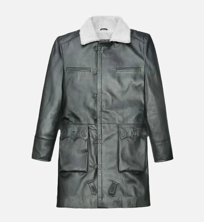 Men's Metallic Lurex Gray Leather Trench Coat