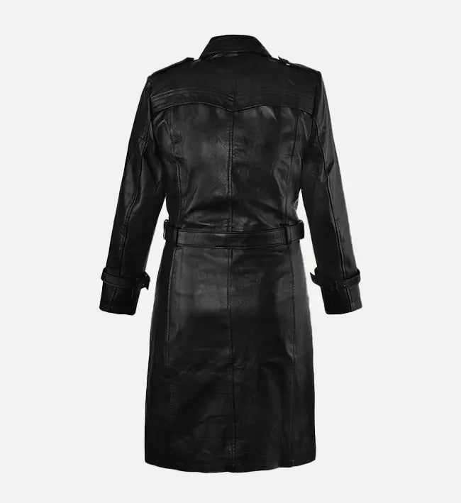 Women's Black Asymmetrical Leather Trench Coat