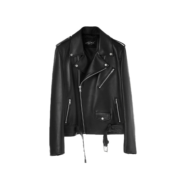 Men's Classic Belted Black Biker Leather Jacket