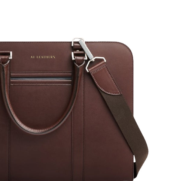 Executive Edge Single Zipper Brown Leather Briefcase