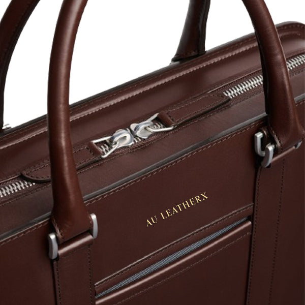 Executive Edge Single Zipper Brown Leather Briefcase
