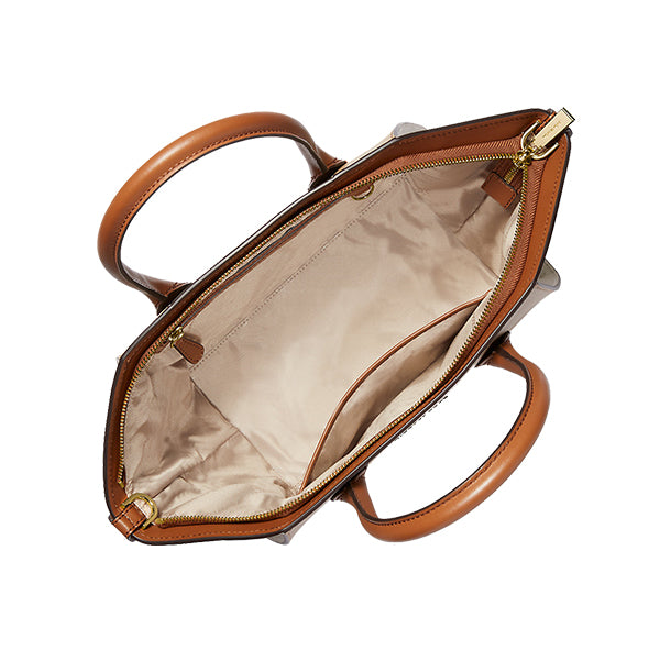 Avril Large Color-Block Pebbled Leather Top-Zip Satchel Camel Combo