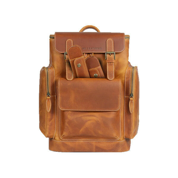 Camel Brown Leather Backpack