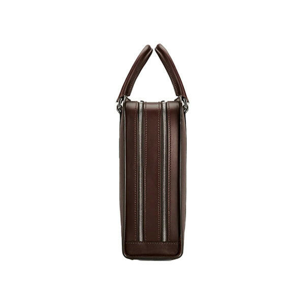 Executive Edge Double Zipper Brown Leather Briefcase