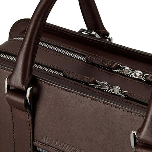 Executive Edge Double Zipper Brown Leather Briefcase