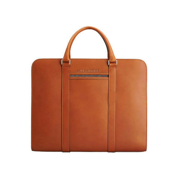 Executive Edge Double Zipper Cognac Leather Briefcase