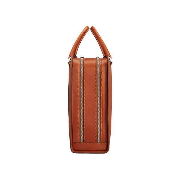 Executive Edge Double Zipper Cognac Leather Briefcase