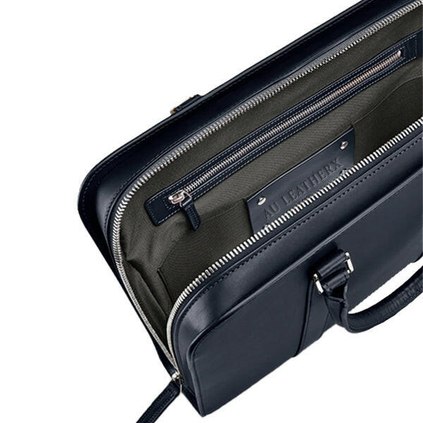 Executive Edge Single Zipper Blue Leather Briefcase