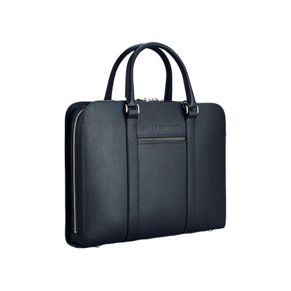 Executive Edge Single Zipper Blue Leather Briefcase