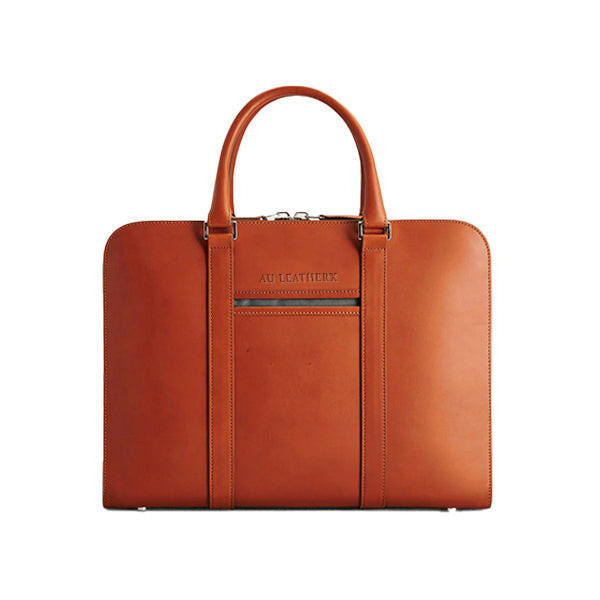 Executive Edge Single Zipper Cognac Leather Briefcase