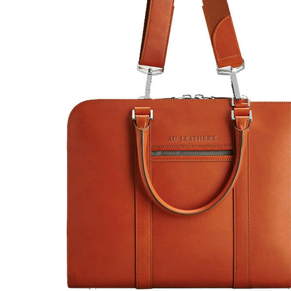 Executive Edge Single Zipper Cognac Leather Briefcase