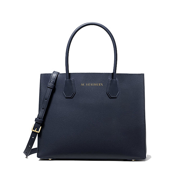 Mercer Large Pebbled Leather Accordion Tote Bag (Navy)