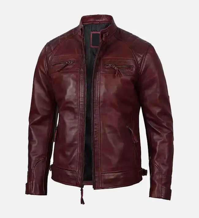 Men's Real Leather Maroon Biker Jacket