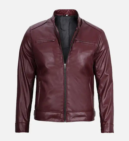 Men's Maroon Cafe Racer Leather Jacket