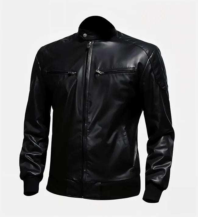 Men’s Black Biker Bomber Leather Jacket