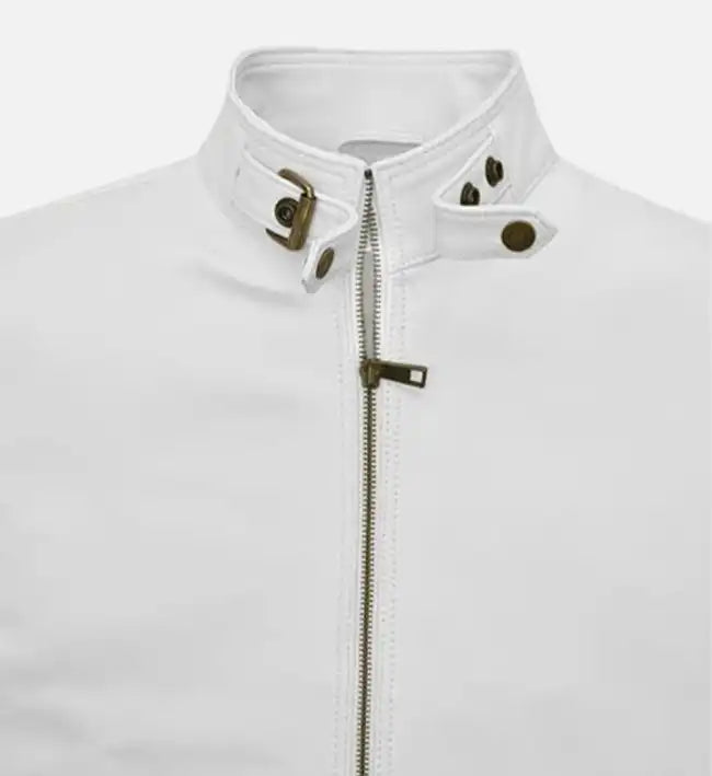 Men's Slim Fit White Biker Leather Jacket