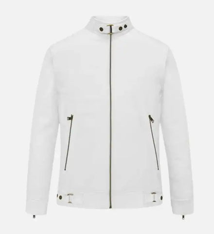 Men's Slim Fit White Biker Leather Jacket