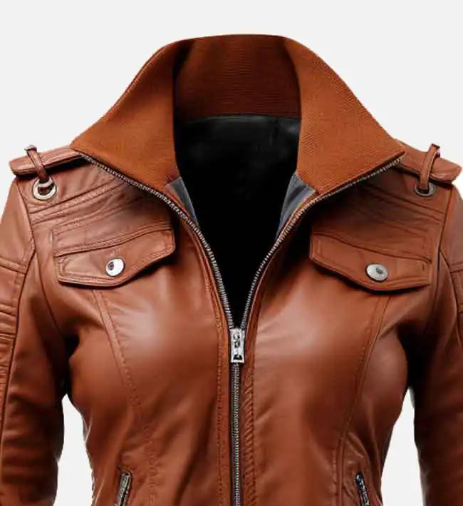 womens bomber brown vintage leather jacket