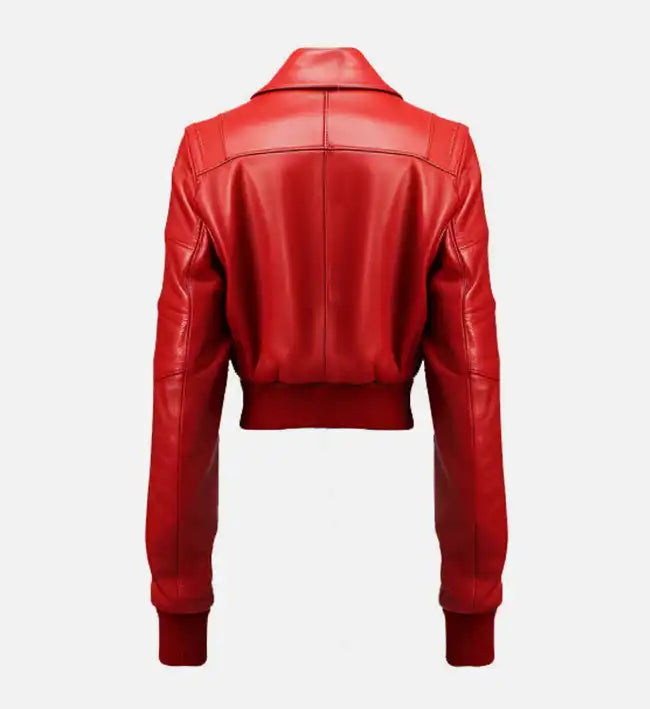 womens bomber red leather jacket