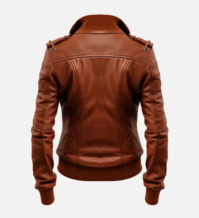womens leather bomber brown jacket