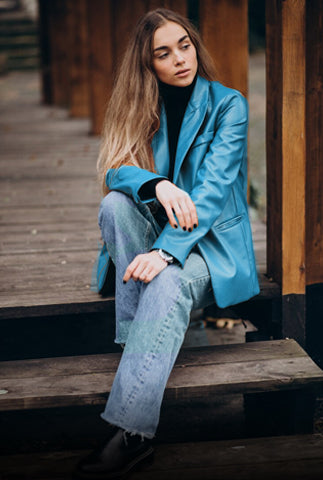 Blue Leather Jackets Women