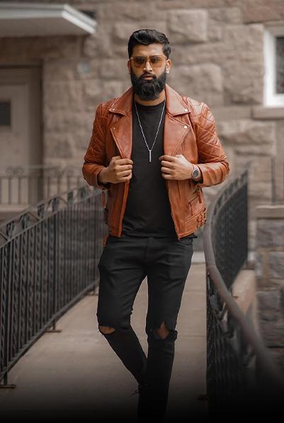 Men Brown leather jacket - AuLeatherX
