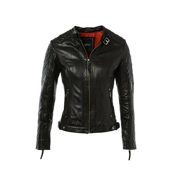 Women’s Short Quilted Shoulder Black Leather Jacket