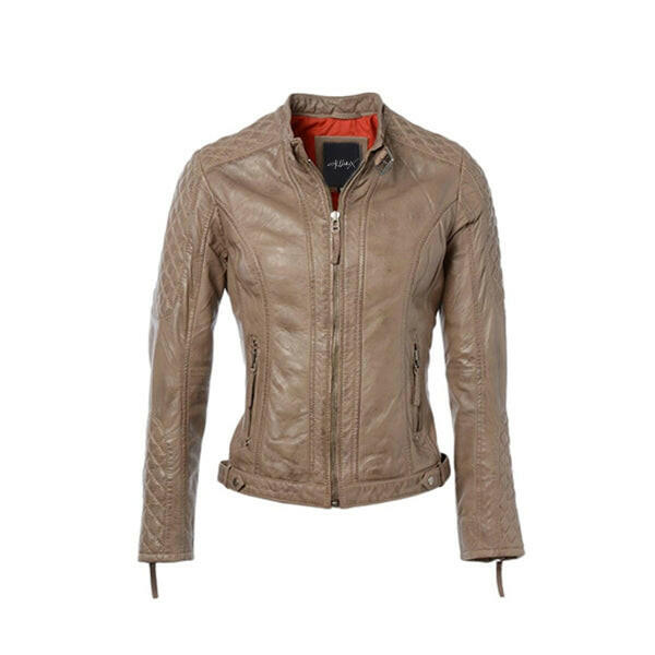 Women’s Short Quilted Shoulder Sand Leather Jacket