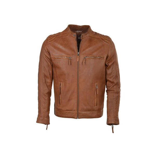 Men’s Quilted Shoulder Tan Cafe Racer Leather Jacket