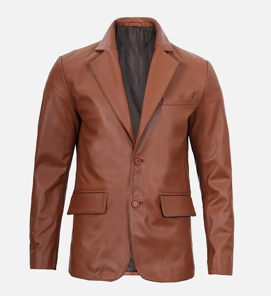 Men's Cognac Brown Leather Blazer Jacket