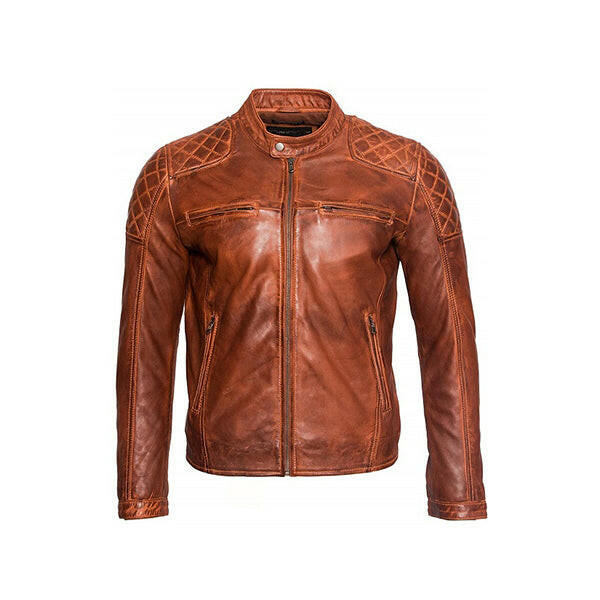 Men’s Diamond Shoulder Style Brown Biker Leather Jacket