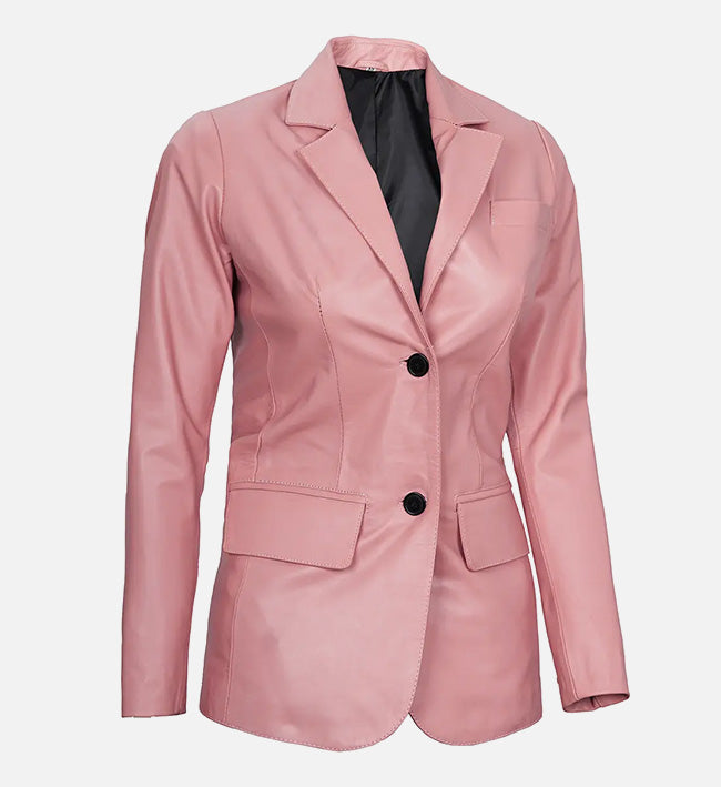 Women's Pink Leather Blazer Jacket